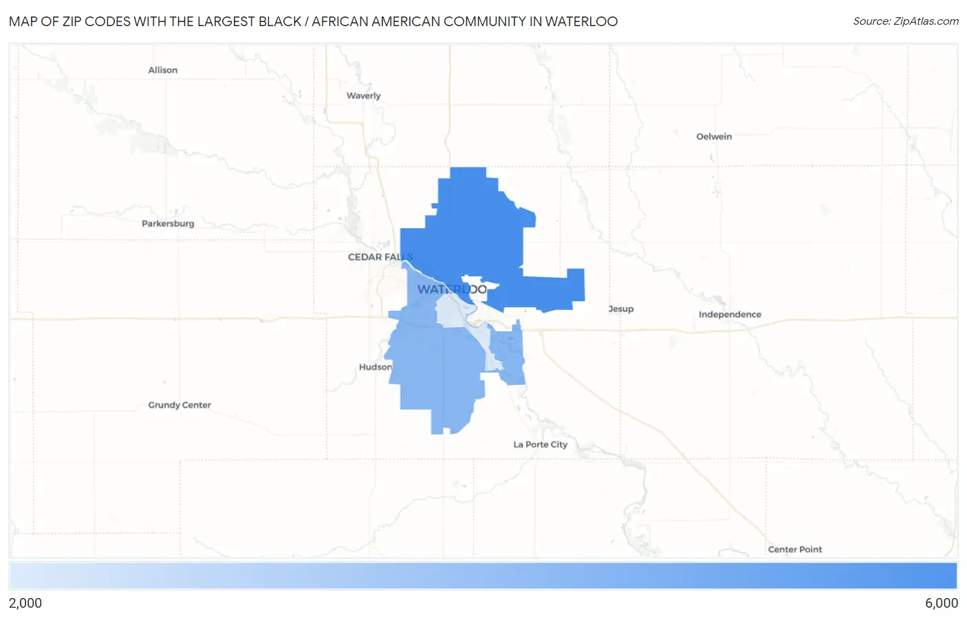 Zip Codes with the Largest Black / African American Community in Waterloo Map