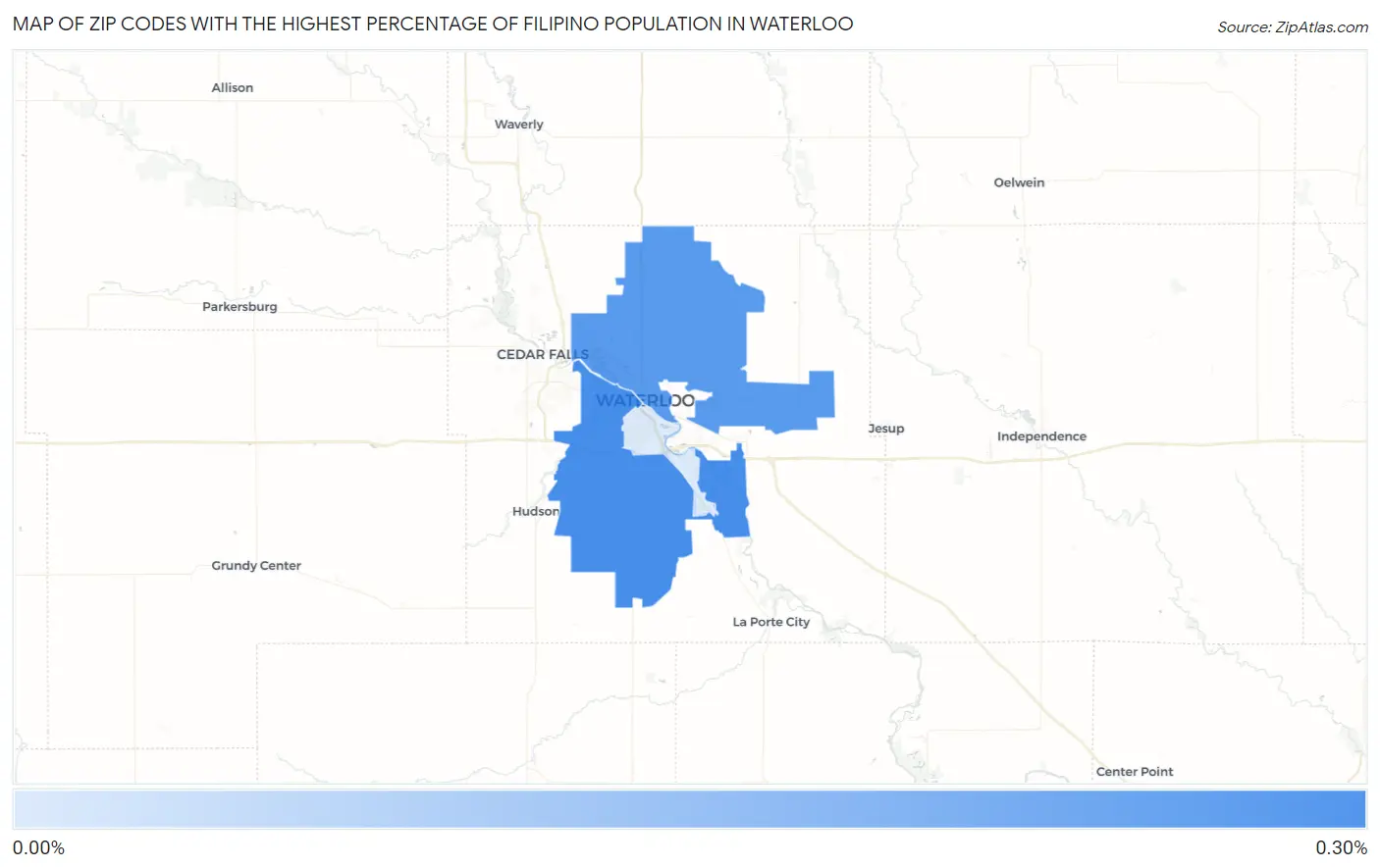 Zip Codes with the Highest Percentage of Filipino Population in Waterloo Map