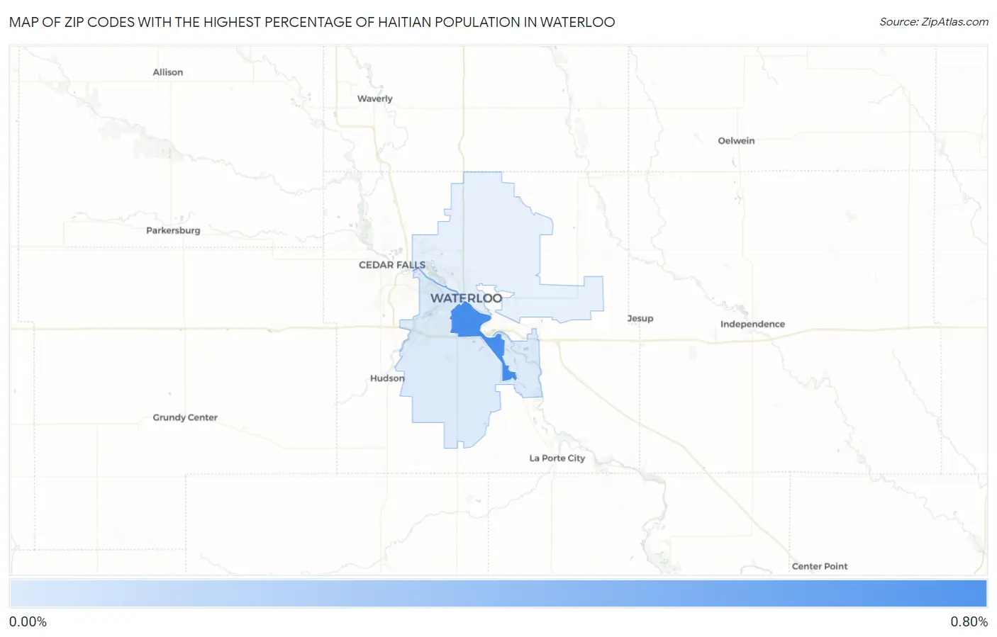 Zip Codes with the Highest Percentage of Haitian Population in Waterloo Map