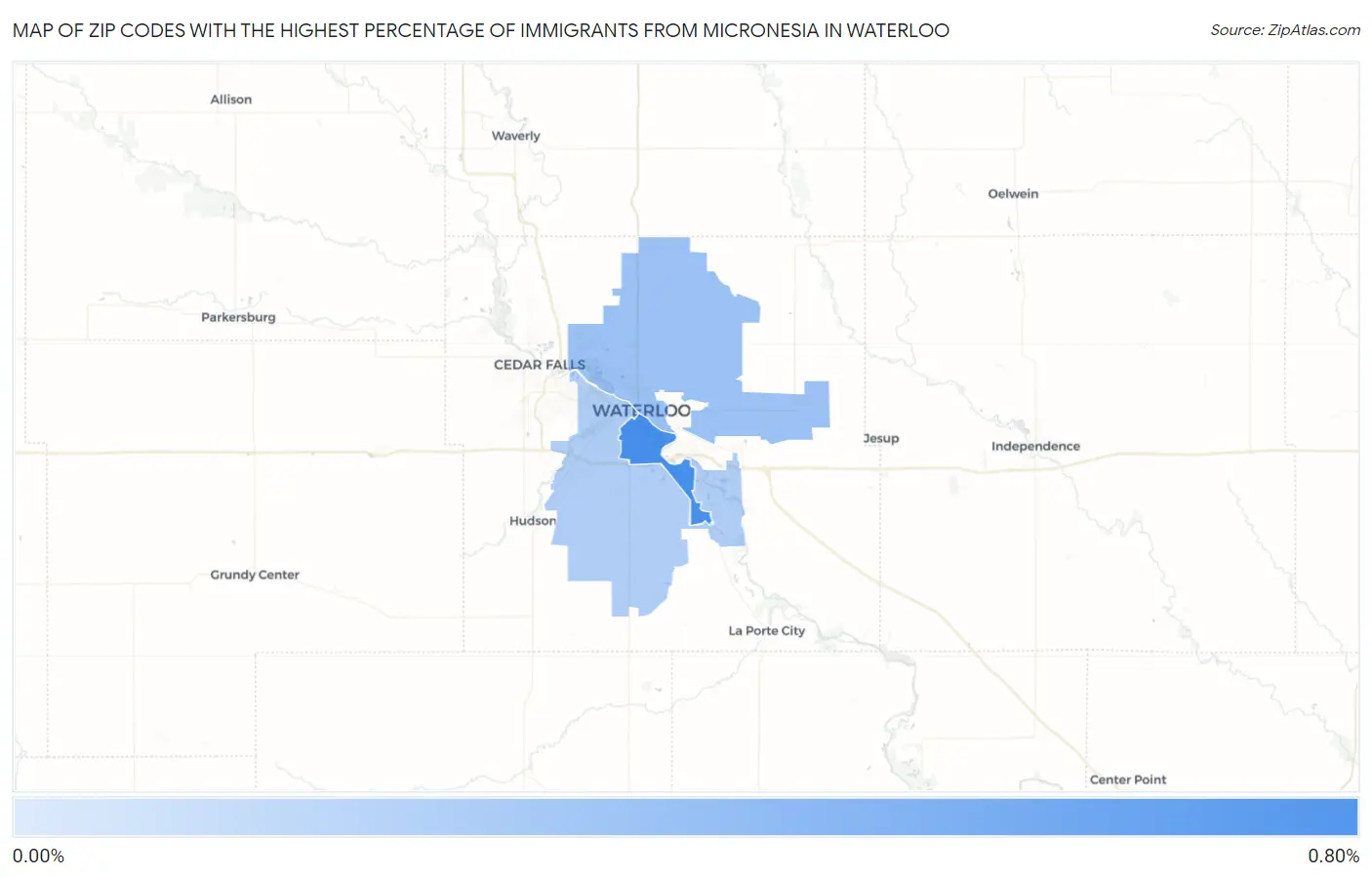 Zip Codes with the Highest Percentage of Immigrants from Micronesia in Waterloo Map