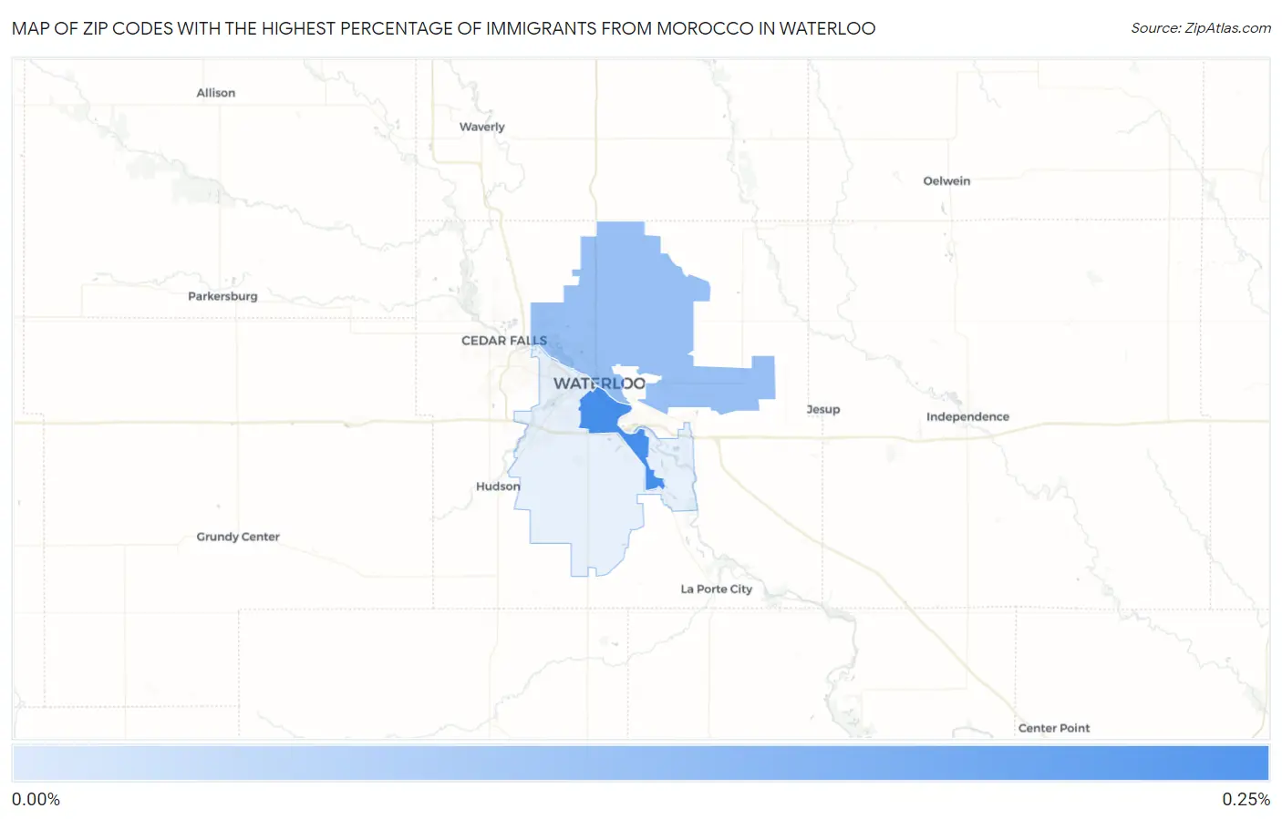 Zip Codes with the Highest Percentage of Immigrants from Morocco in Waterloo Map
