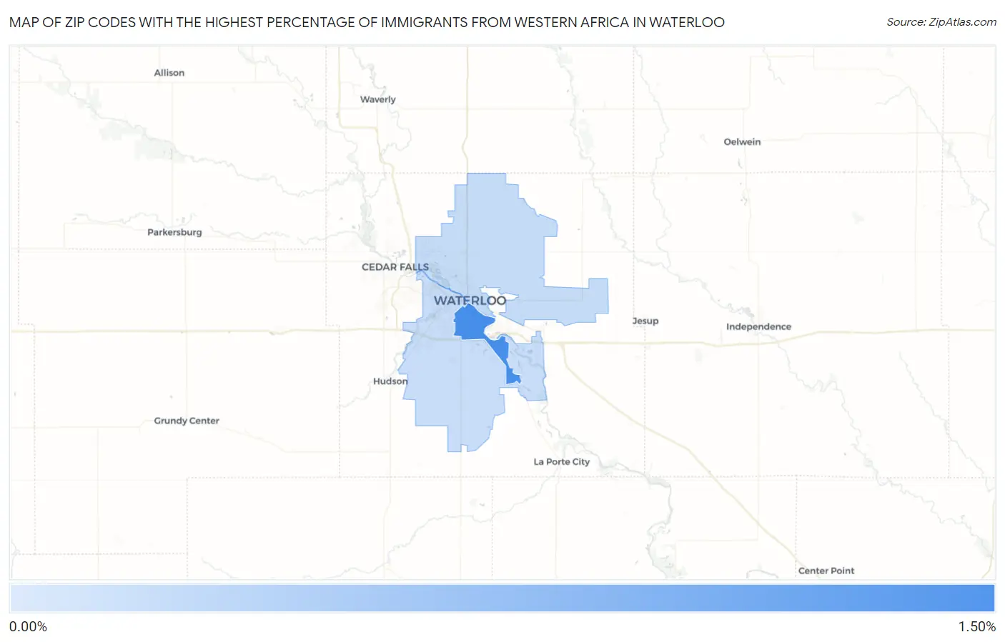 Zip Codes with the Highest Percentage of Immigrants from Western Africa in Waterloo Map