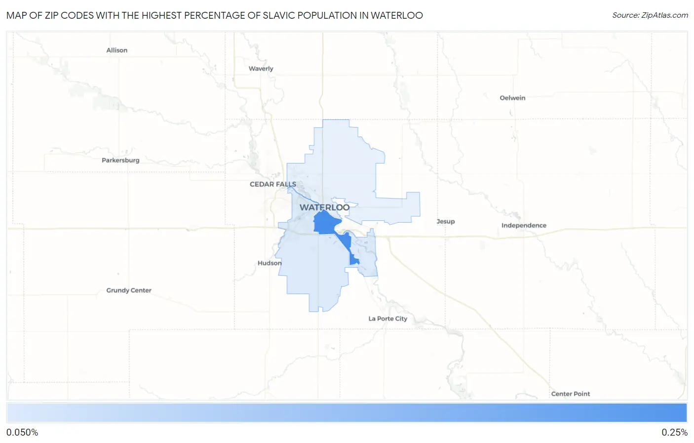 Zip Codes with the Highest Percentage of Slavic Population in Waterloo Map