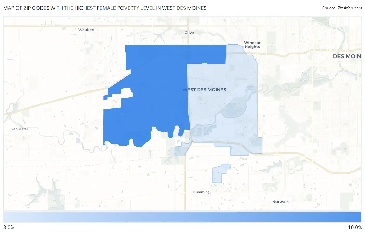 Zip Codes with the Highest Female Poverty Level in West Des Moines Map