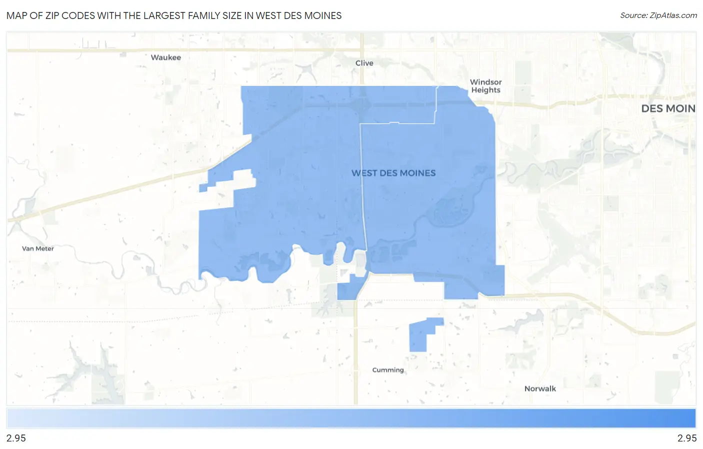 Zip Codes with the Largest Family Size in West Des Moines Map