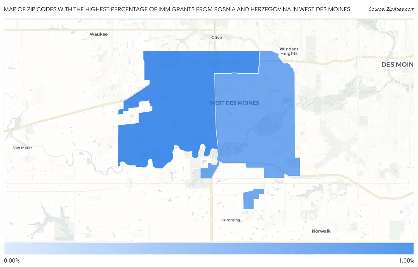 Zip Codes with the Highest Percentage of Immigrants from Bosnia and Herzegovina in West Des Moines Map