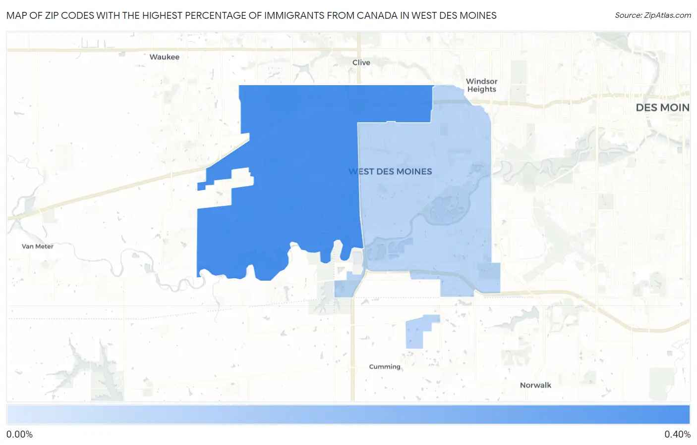 Zip Codes with the Highest Percentage of Immigrants from Canada in West Des Moines Map