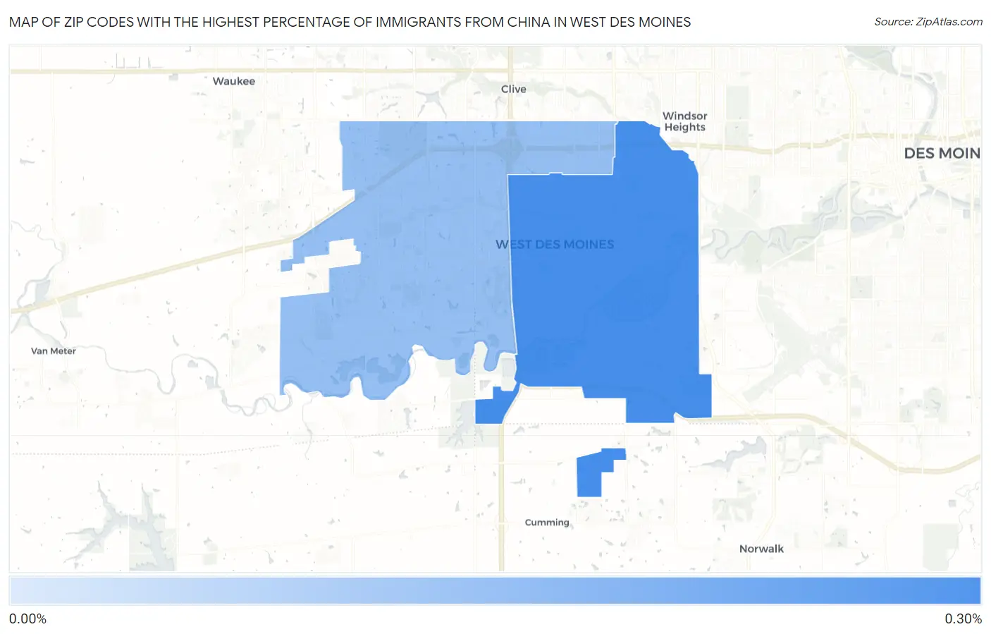 Zip Codes with the Highest Percentage of Immigrants from China in West Des Moines Map