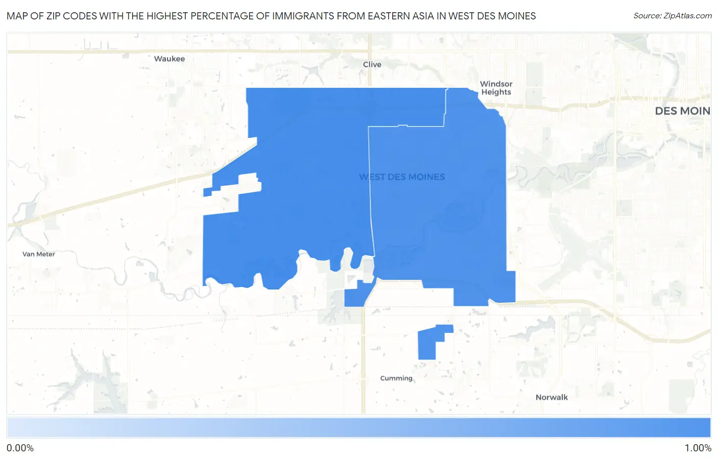 Zip Codes with the Highest Percentage of Immigrants from Eastern Asia in West Des Moines Map