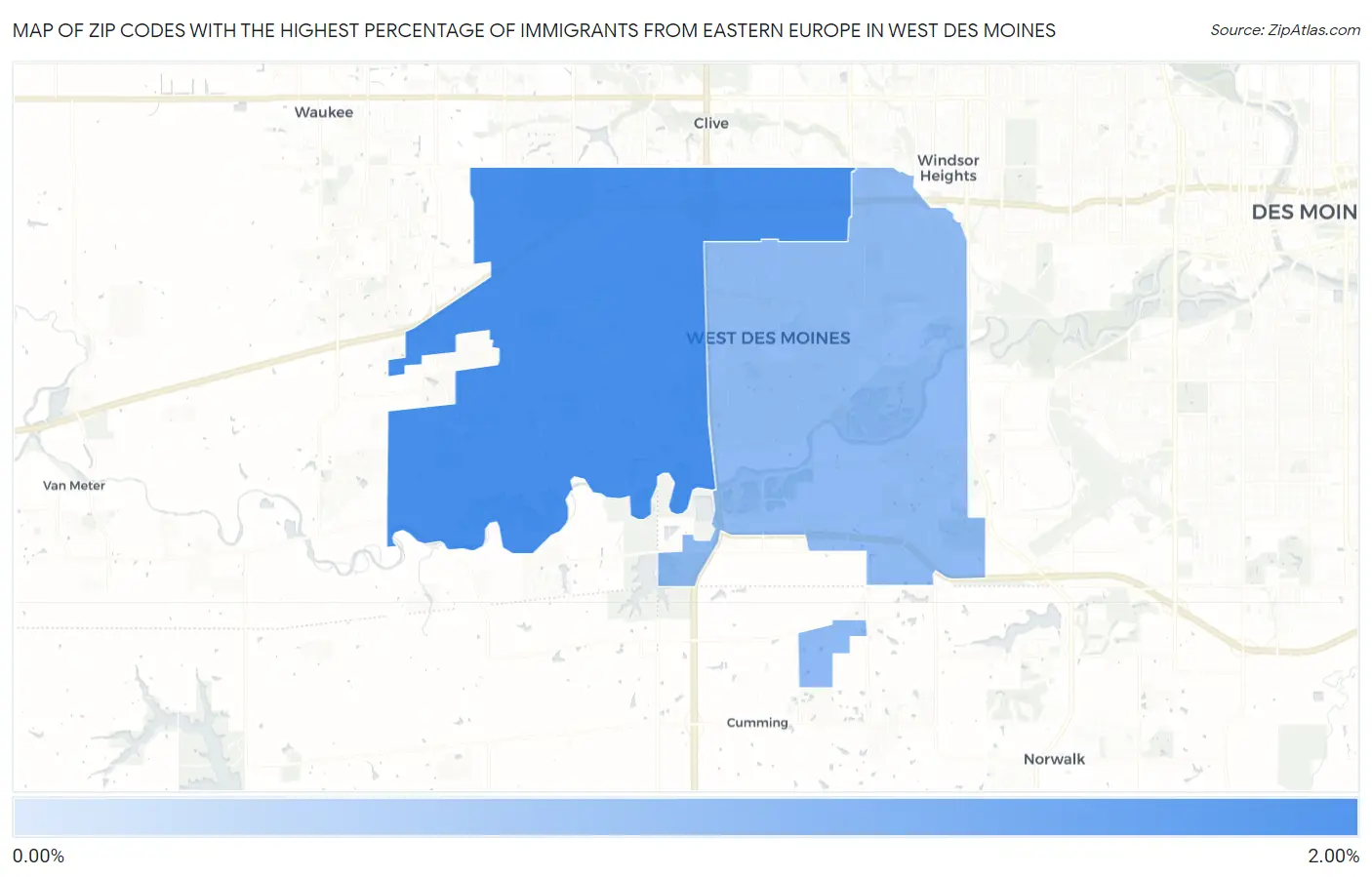 Zip Codes with the Highest Percentage of Immigrants from Eastern Europe in West Des Moines Map