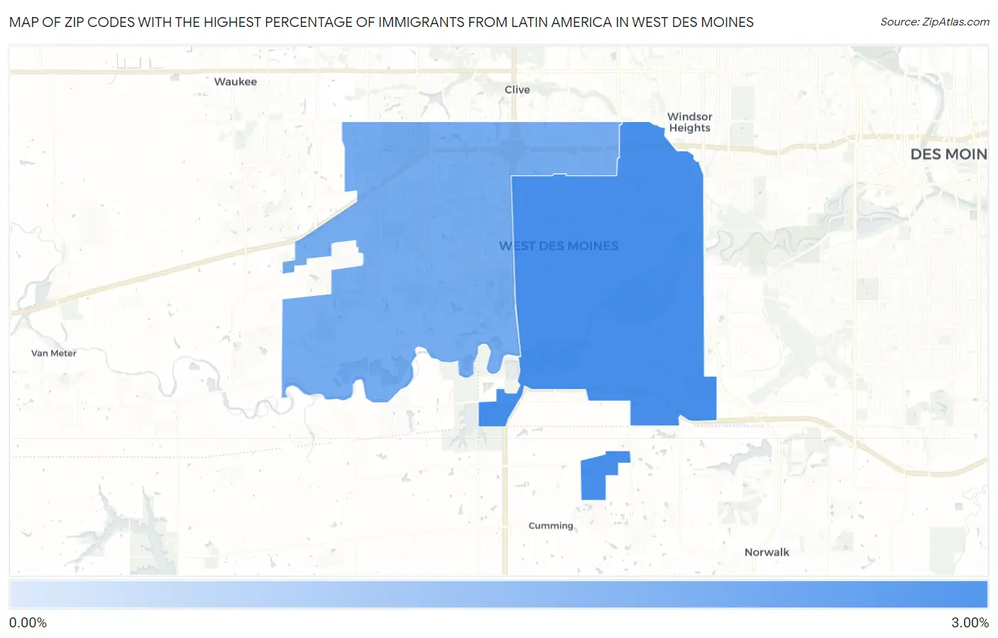 Zip Codes with the Highest Percentage of Immigrants from Latin America in West Des Moines Map