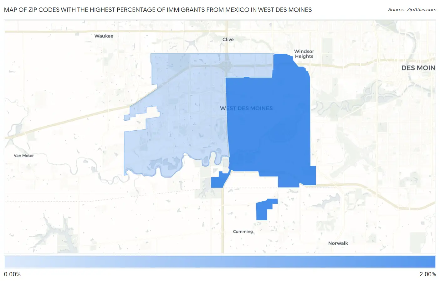 Zip Codes with the Highest Percentage of Immigrants from Mexico in West Des Moines Map
