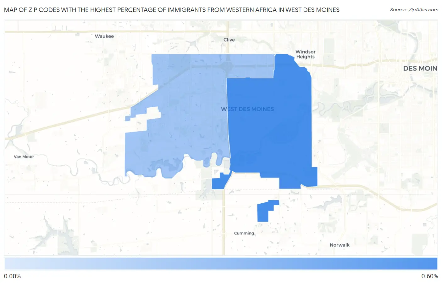 Zip Codes with the Highest Percentage of Immigrants from Western Africa in West Des Moines Map
