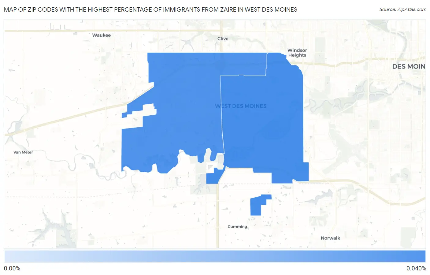 Zip Codes with the Highest Percentage of Immigrants from Zaire in West Des Moines Map