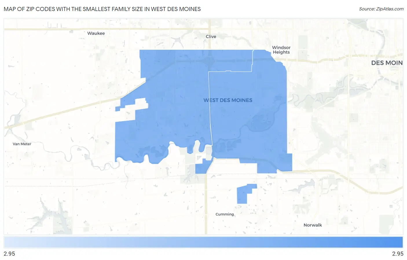Zip Codes with the Smallest Family Size in West Des Moines Map