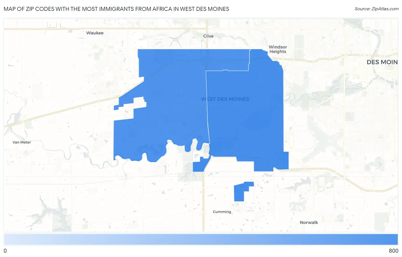 Zip Codes with the Most Immigrants from Africa in West Des Moines Map