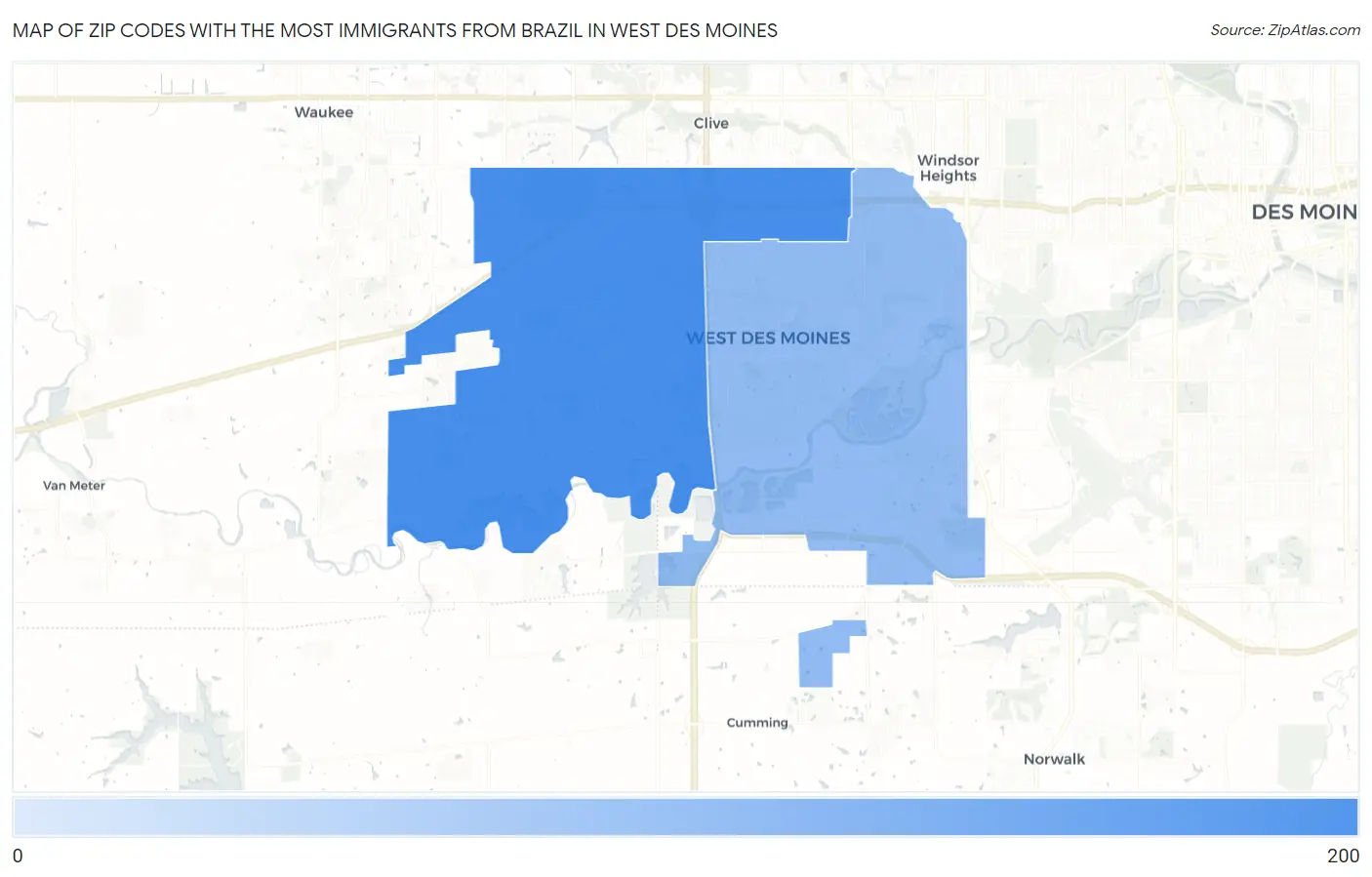 Zip Codes with the Most Immigrants from Brazil in West Des Moines Map