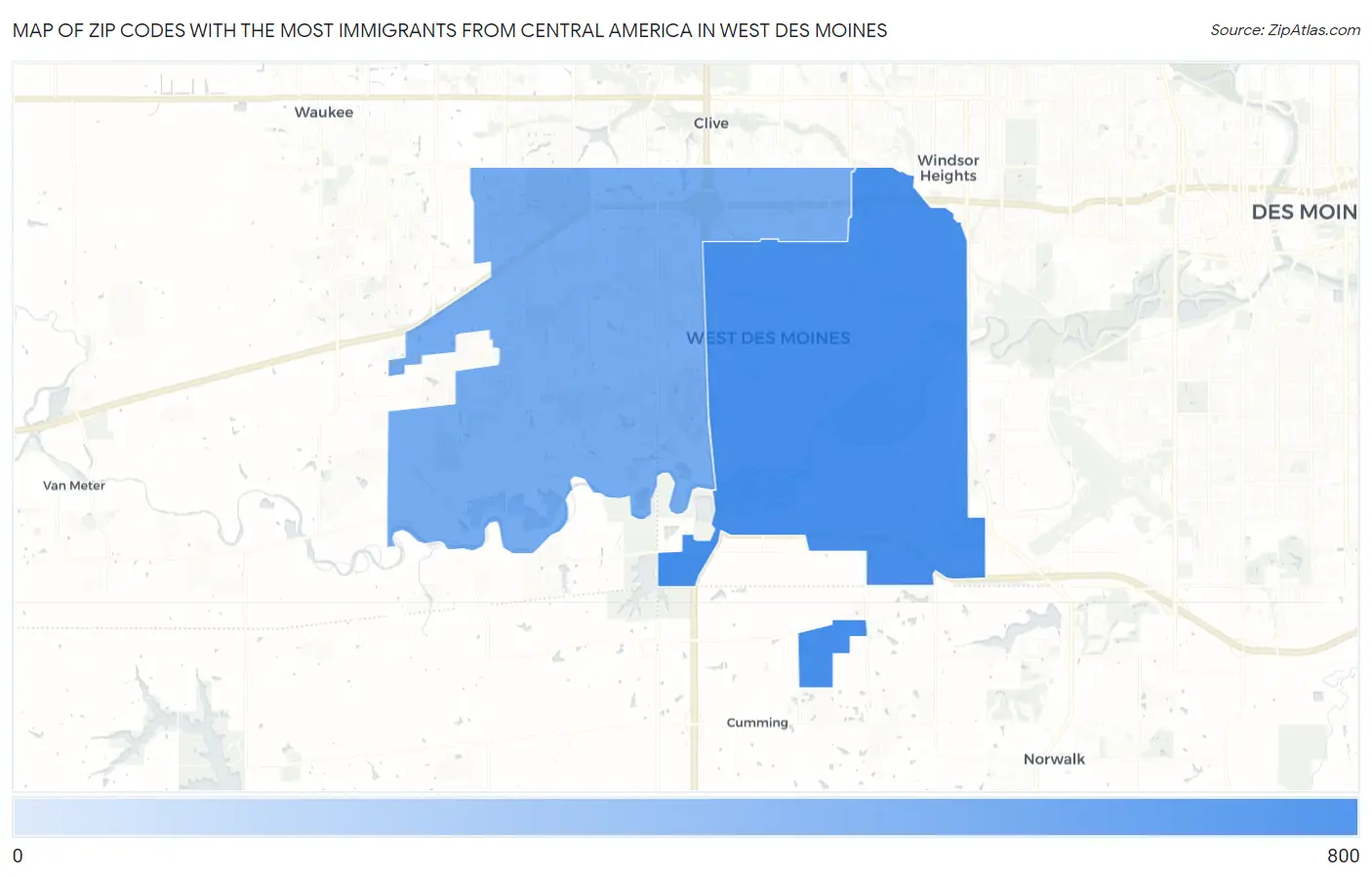 Zip Codes with the Most Immigrants from Central America in West Des Moines Map