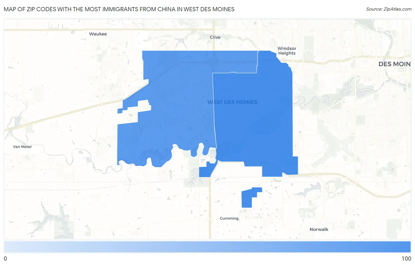 Zip Codes with the Most Immigrants from China in West Des Moines Map