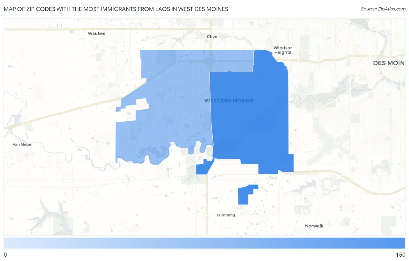 Zip Codes with the Most Immigrants from Laos in West Des Moines Map
