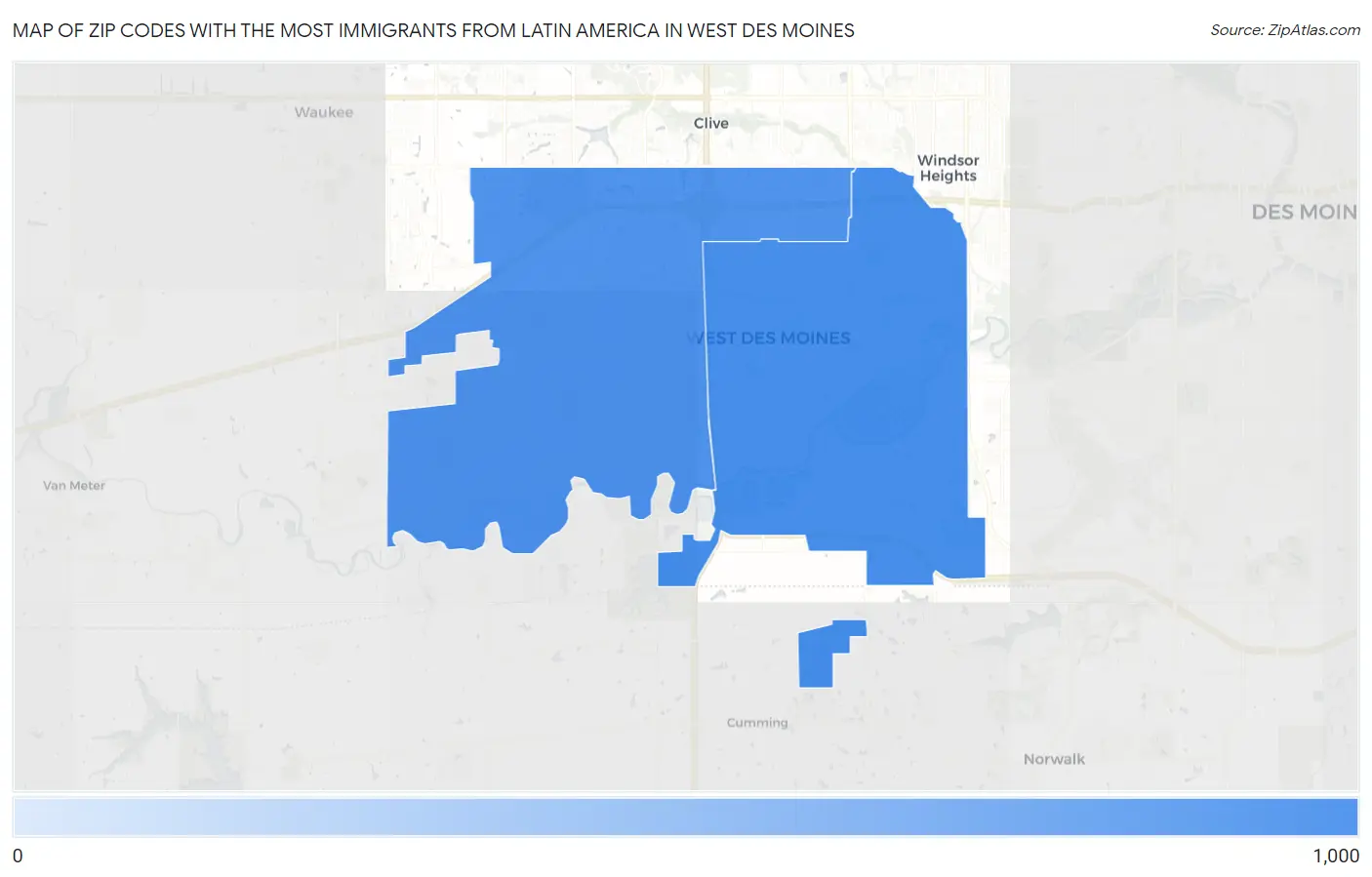 Zip Codes with the Most Immigrants from Latin America in West Des Moines Map