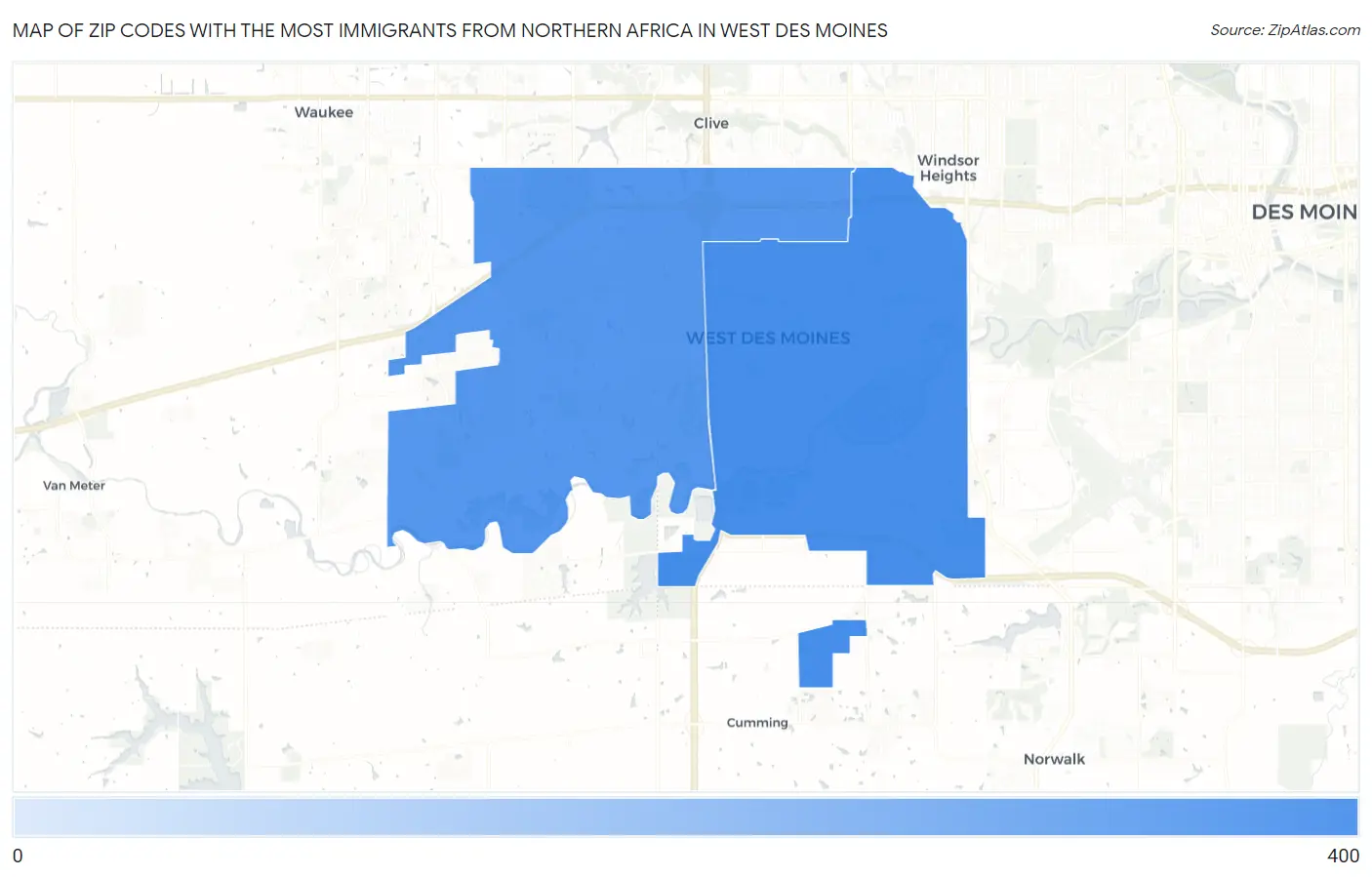 Zip Codes with the Most Immigrants from Northern Africa in West Des Moines Map