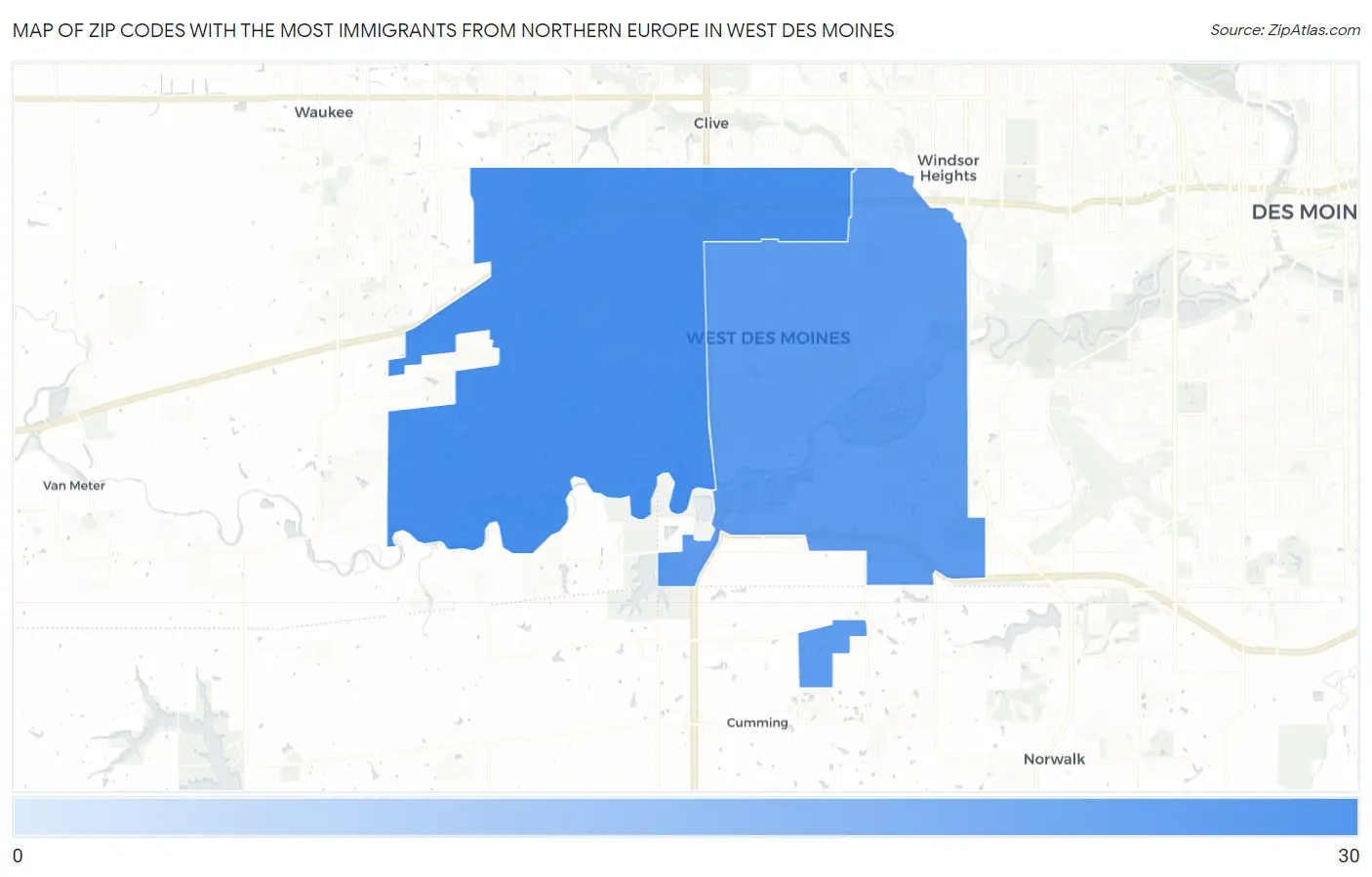 Zip Codes with the Most Immigrants from Northern Europe in West Des Moines Map