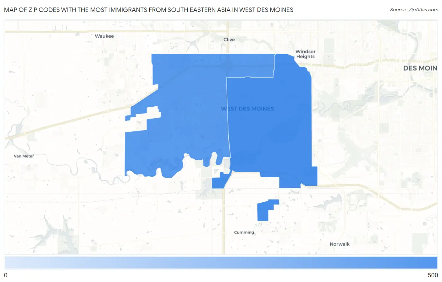 Zip Codes with the Most Immigrants from South Eastern Asia in West Des Moines Map