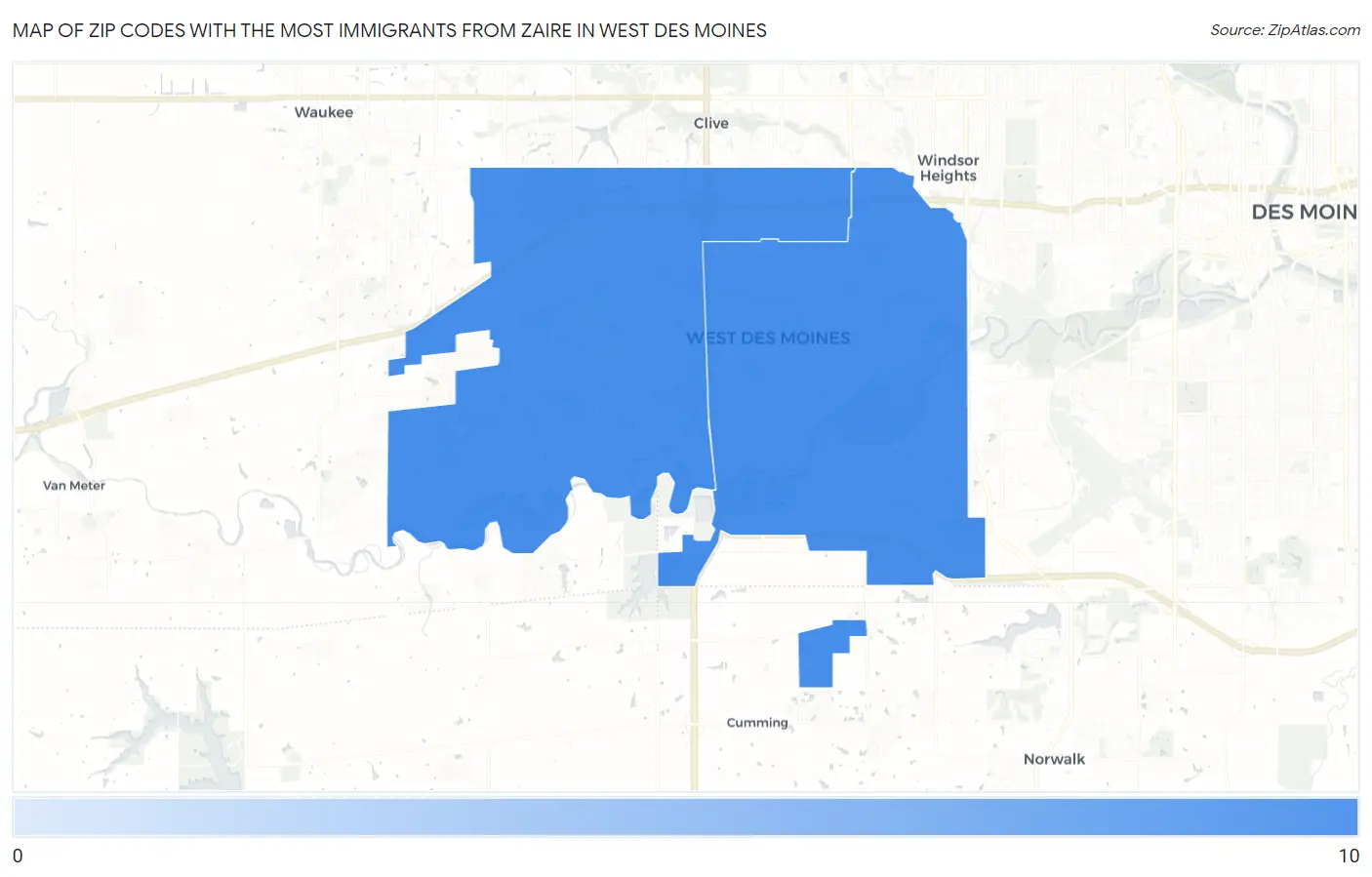 Zip Codes with the Most Immigrants from Zaire in West Des Moines Map