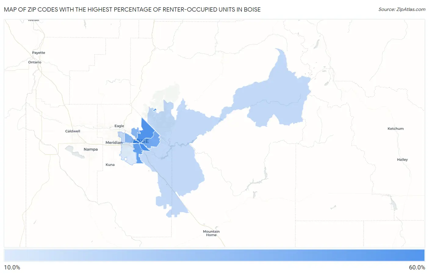 Zip Codes with the Highest Percentage of Renter-Occupied Units in Boise Map