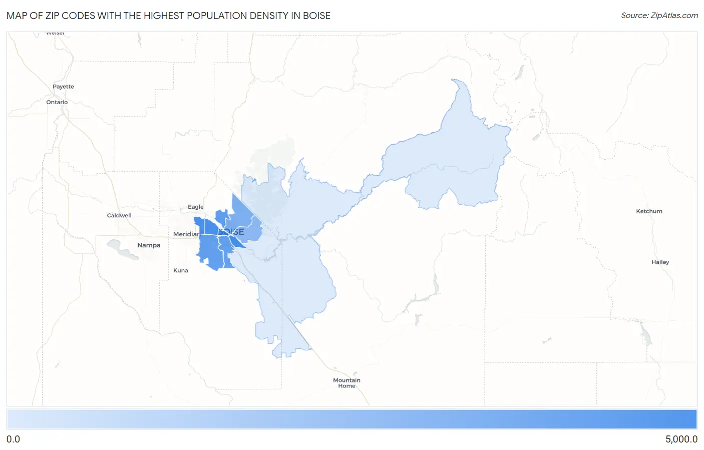 Zip Codes with the Highest Population Density in Boise Map