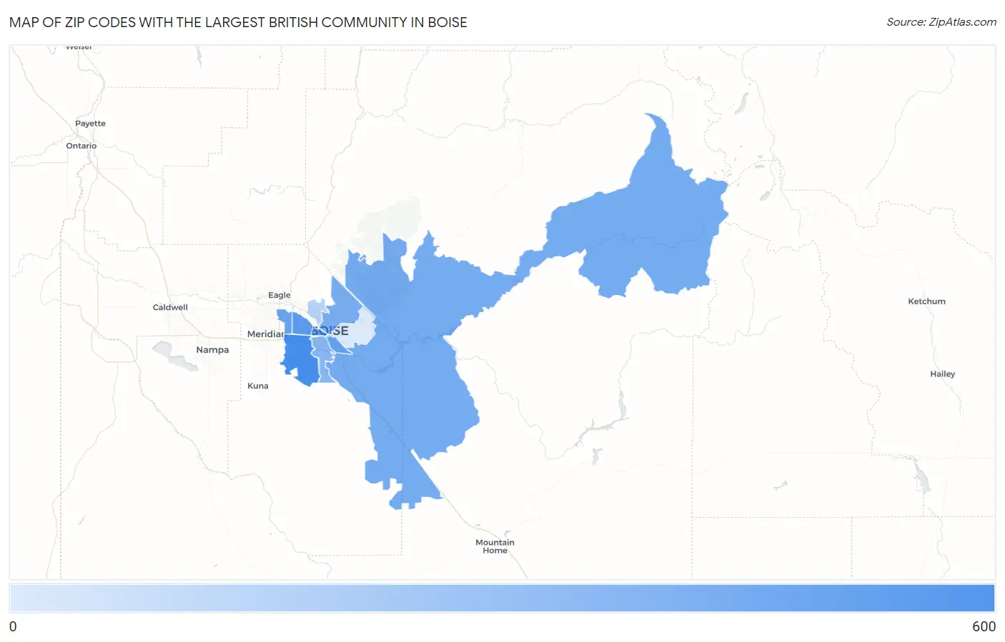 Zip Codes with the Largest British Community in Boise Map