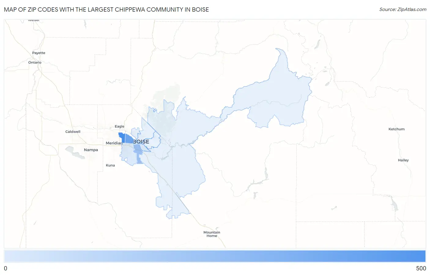 Zip Codes with the Largest Chippewa Community in Boise Map