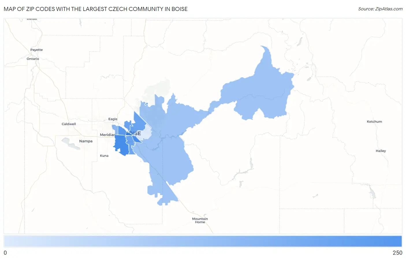 Zip Codes with the Largest Czech Community in Boise Map