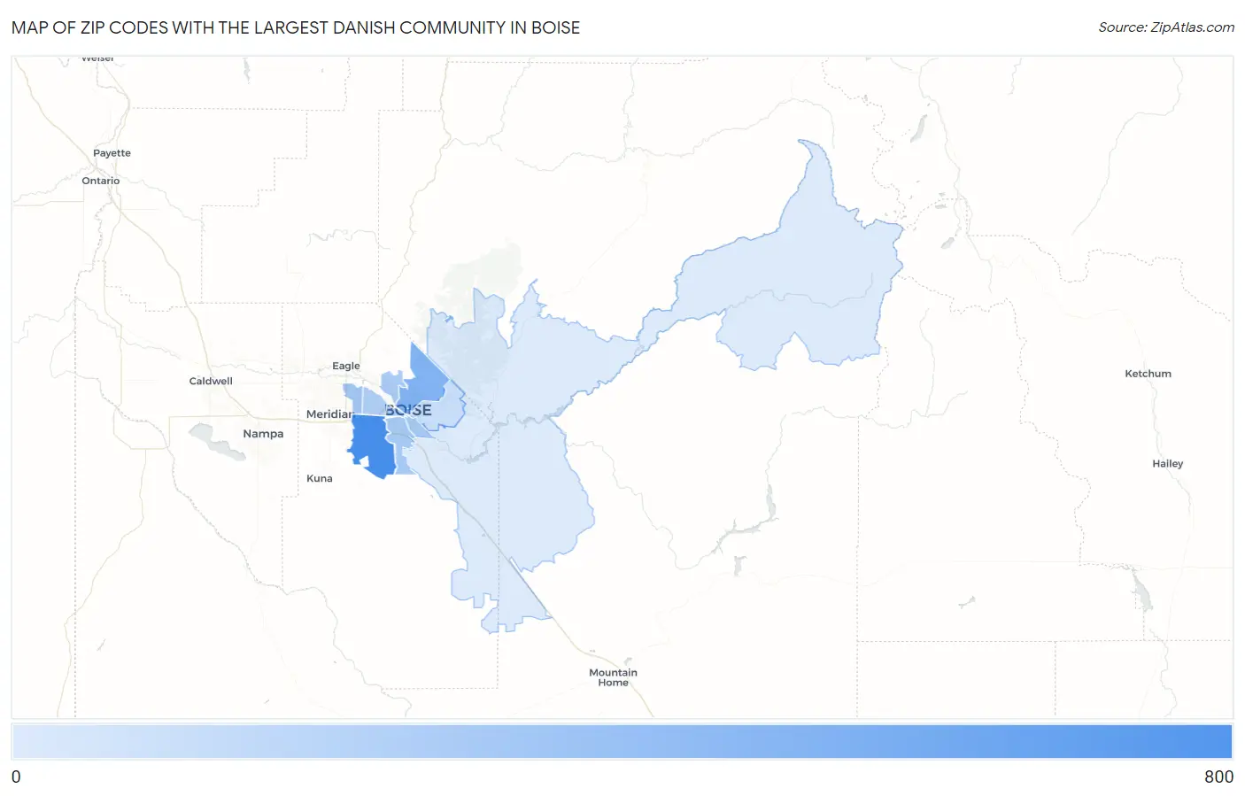 Zip Codes with the Largest Danish Community in Boise Map