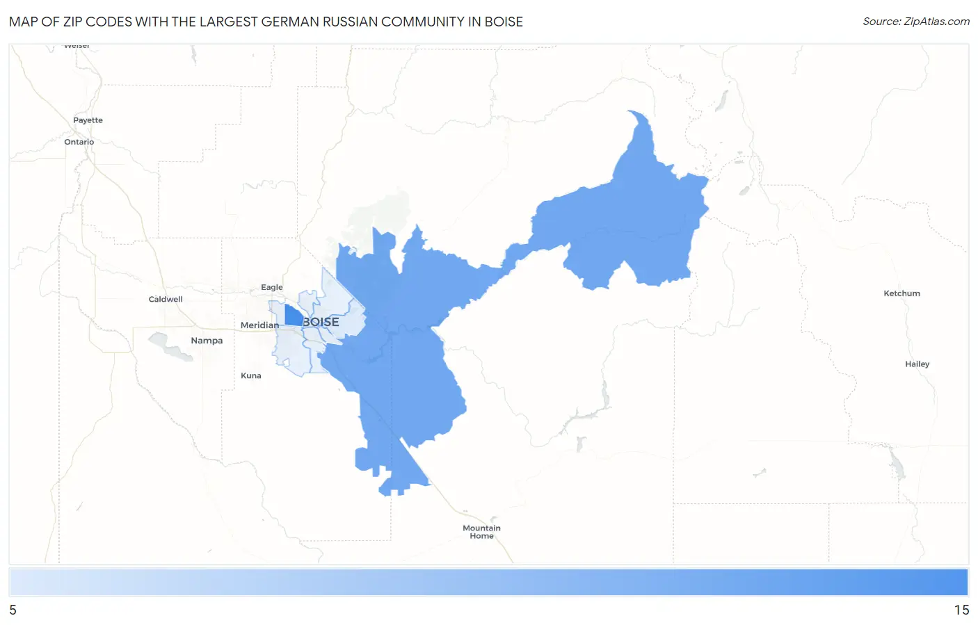 Zip Codes with the Largest German Russian Community in Boise Map
