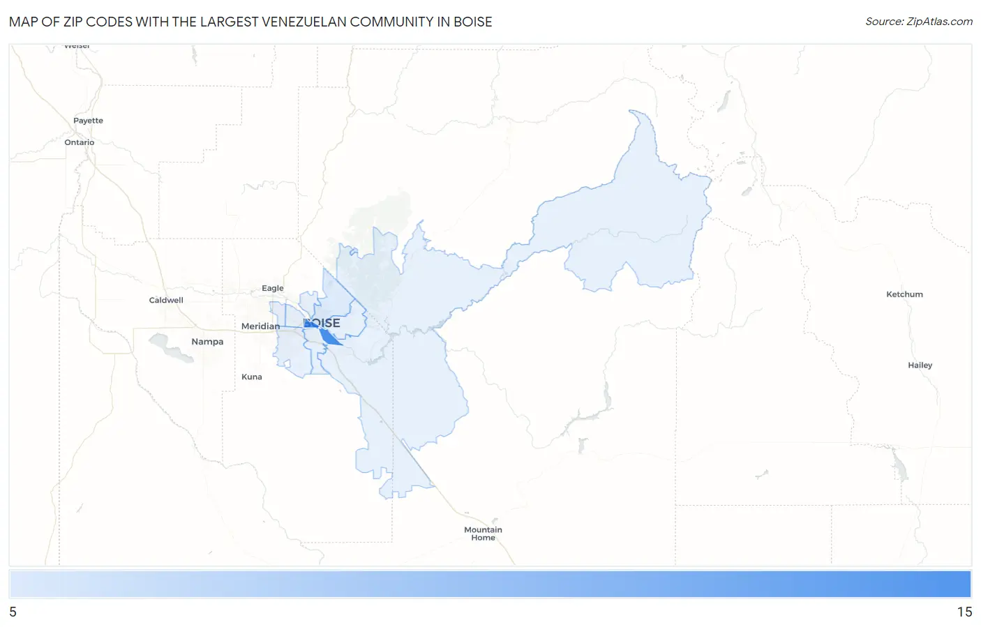 Zip Codes with the Largest Venezuelan Community in Boise Map