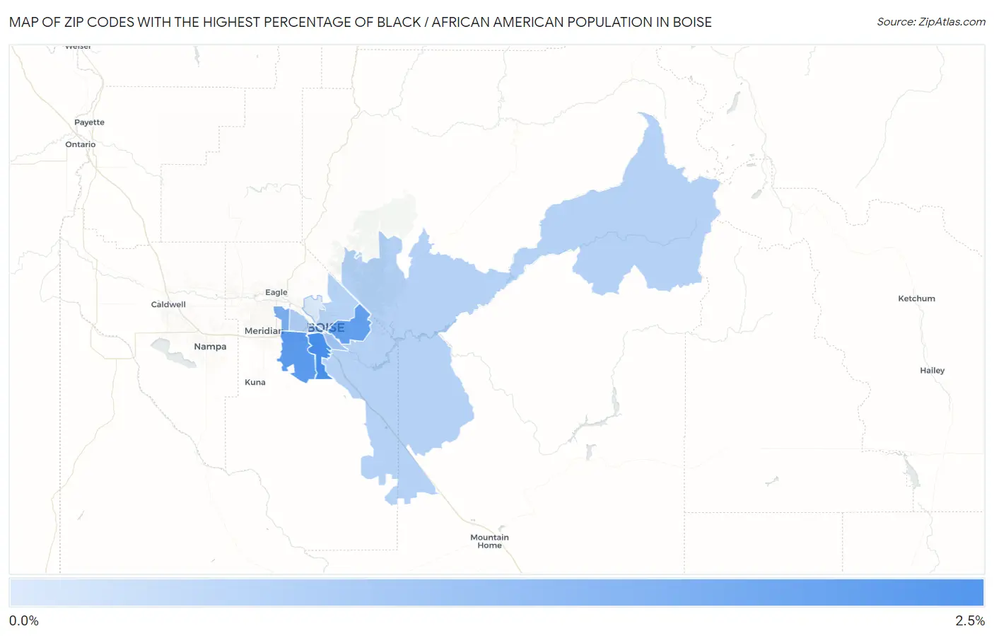 Zip Codes with the Highest Percentage of Black / African American Population in Boise Map