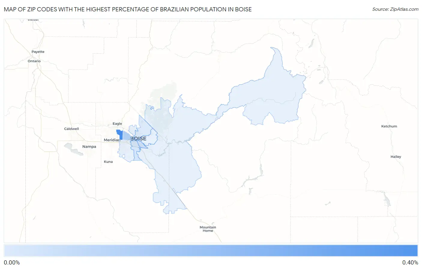 Zip Codes with the Highest Percentage of Brazilian Population in Boise Map