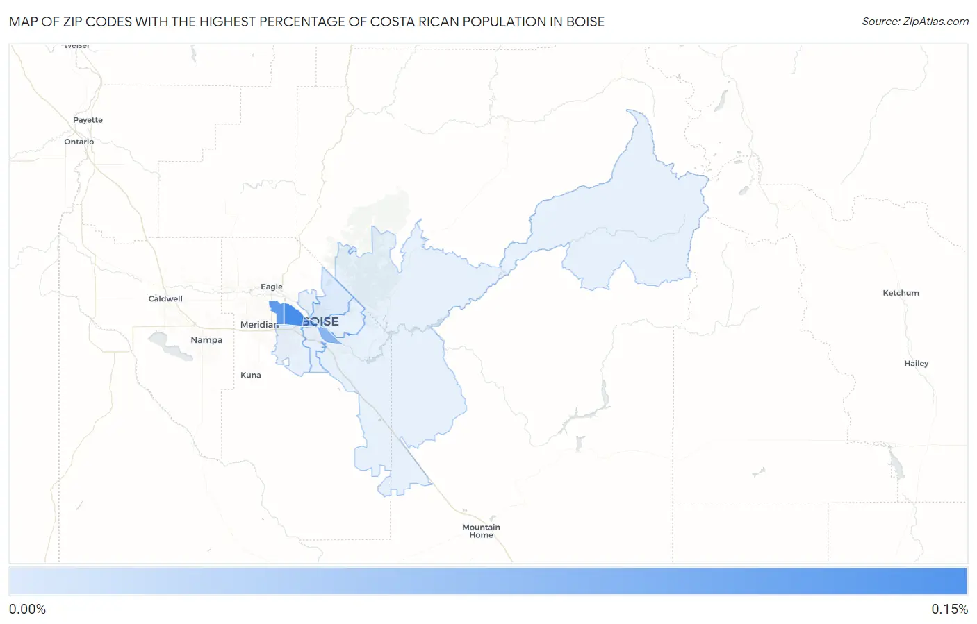 Zip Codes with the Highest Percentage of Costa Rican Population in Boise Map