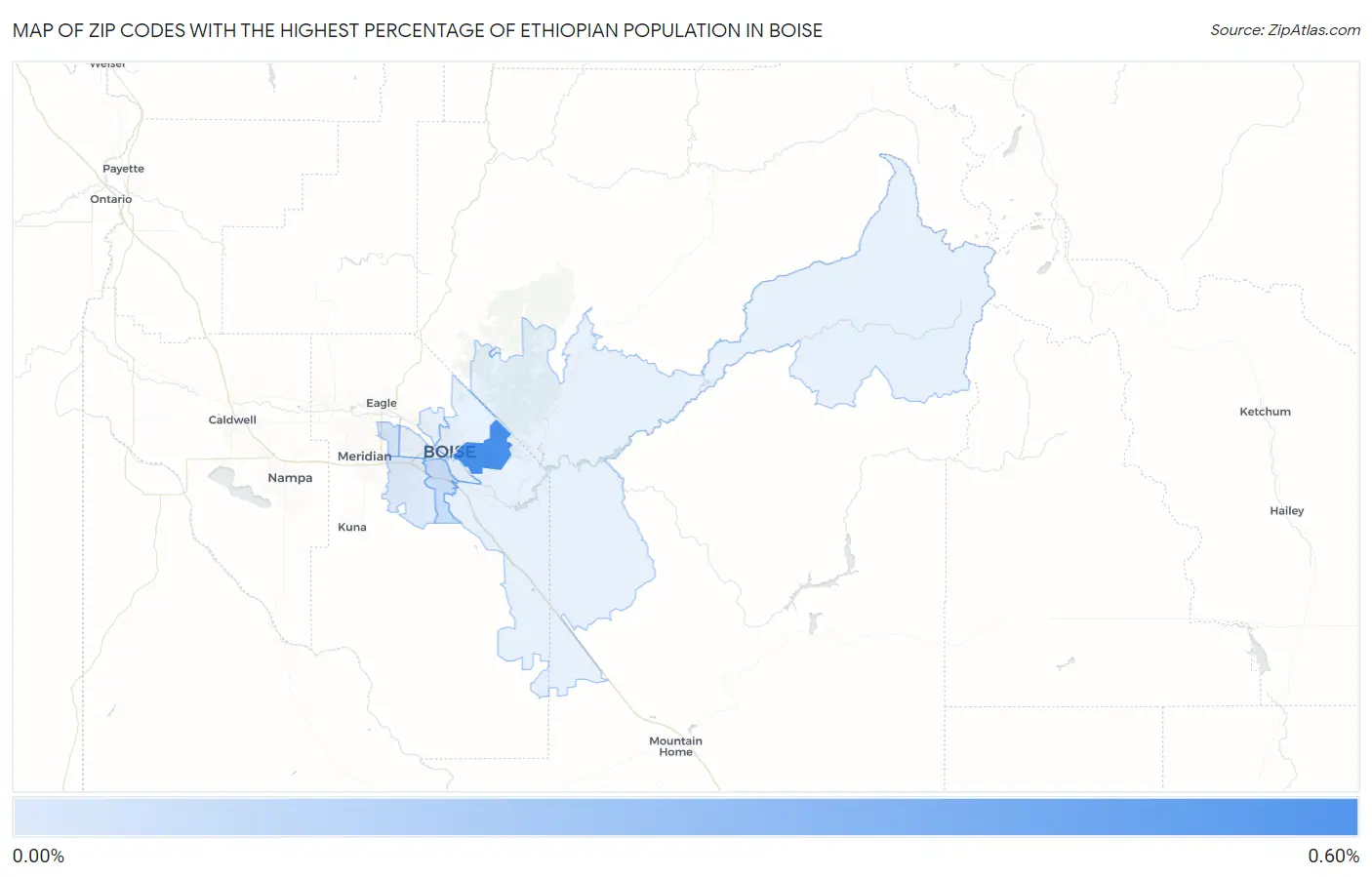 Zip Codes with the Highest Percentage of Ethiopian Population in Boise Map