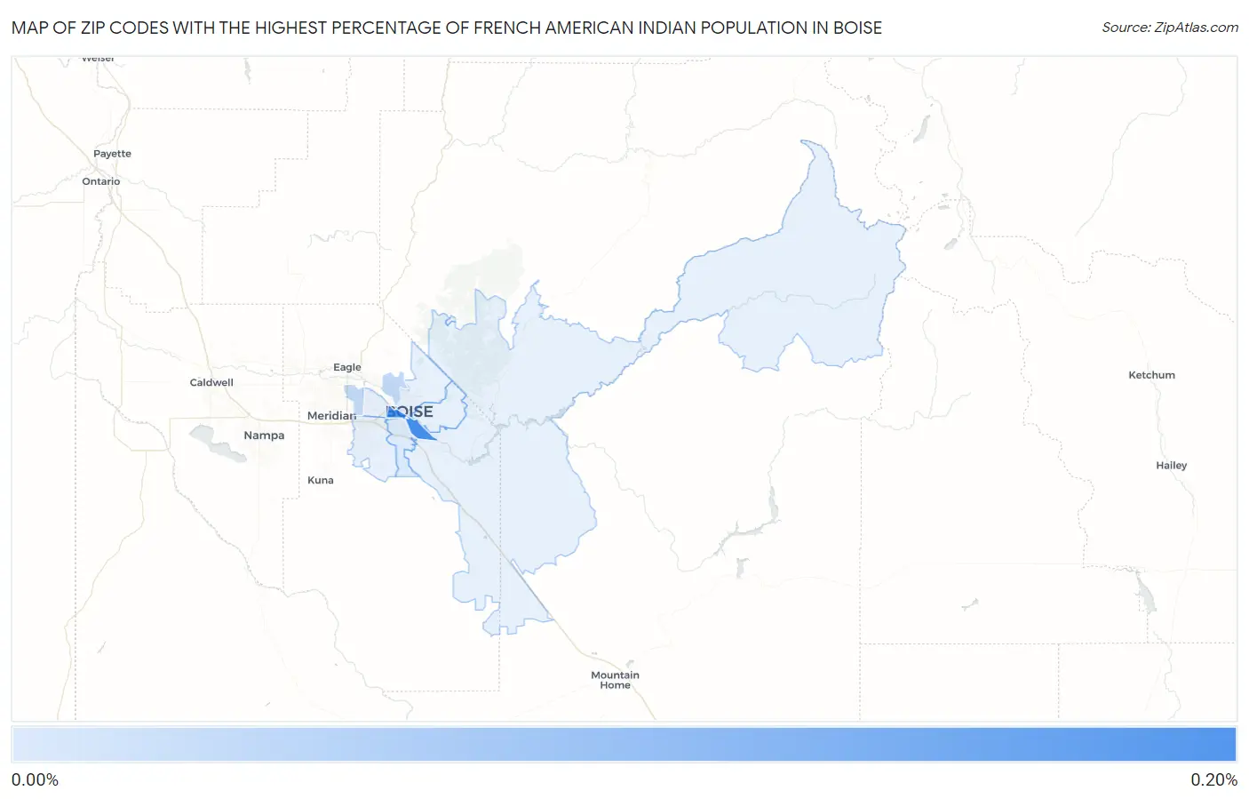 Zip Codes with the Highest Percentage of French American Indian Population in Boise Map