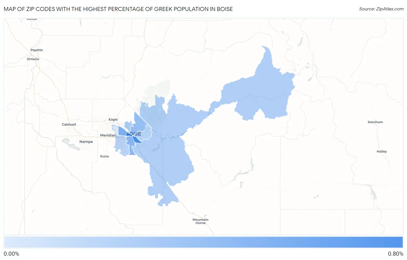 Zip Codes with the Highest Percentage of Greek Population in Boise Map