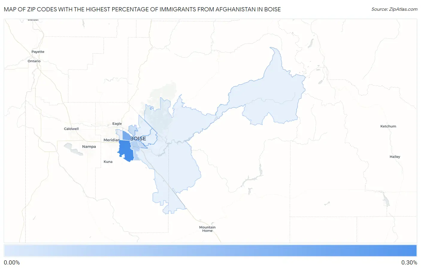 Zip Codes with the Highest Percentage of Immigrants from Afghanistan in Boise Map