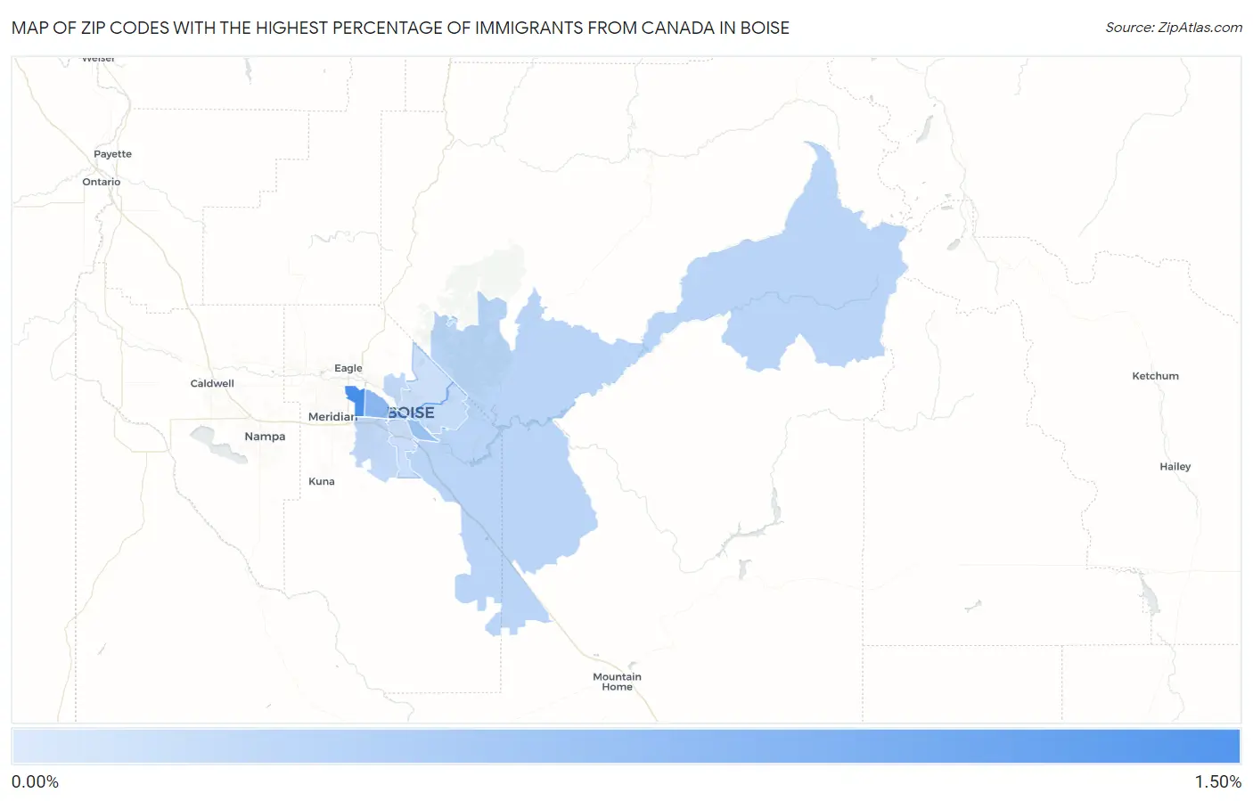 Zip Codes with the Highest Percentage of Immigrants from Canada in Boise Map