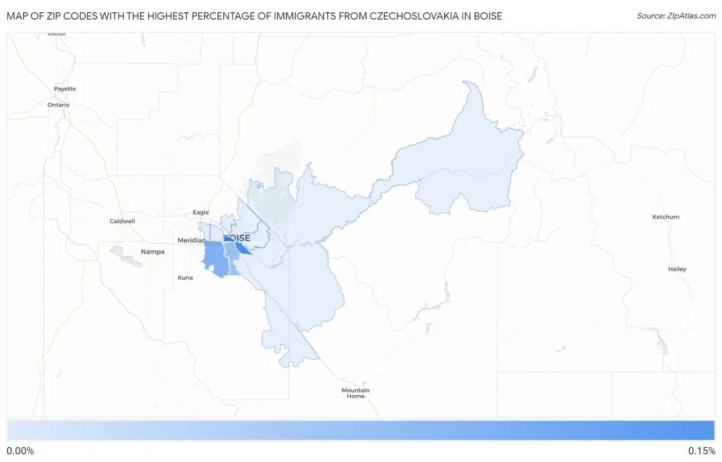 Zip Codes with the Highest Percentage of Immigrants from Czechoslovakia in Boise Map
