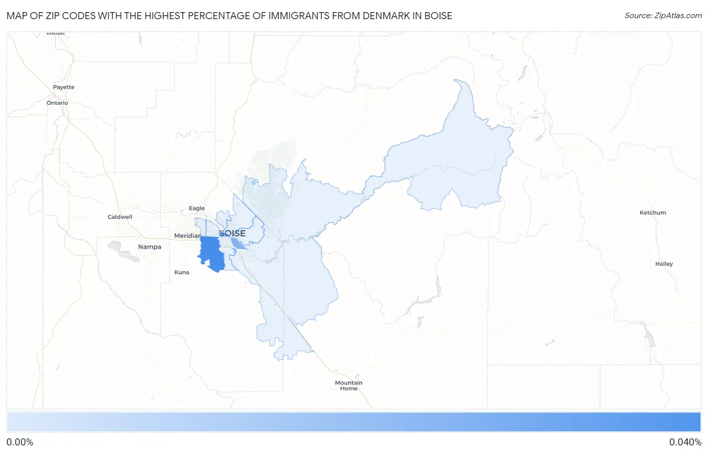 Zip Codes with the Highest Percentage of Immigrants from Denmark in Boise Map