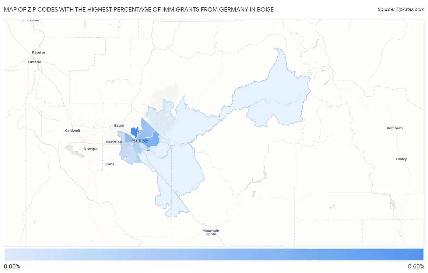 Zip Codes with the Highest Percentage of Immigrants from Germany in Boise Map