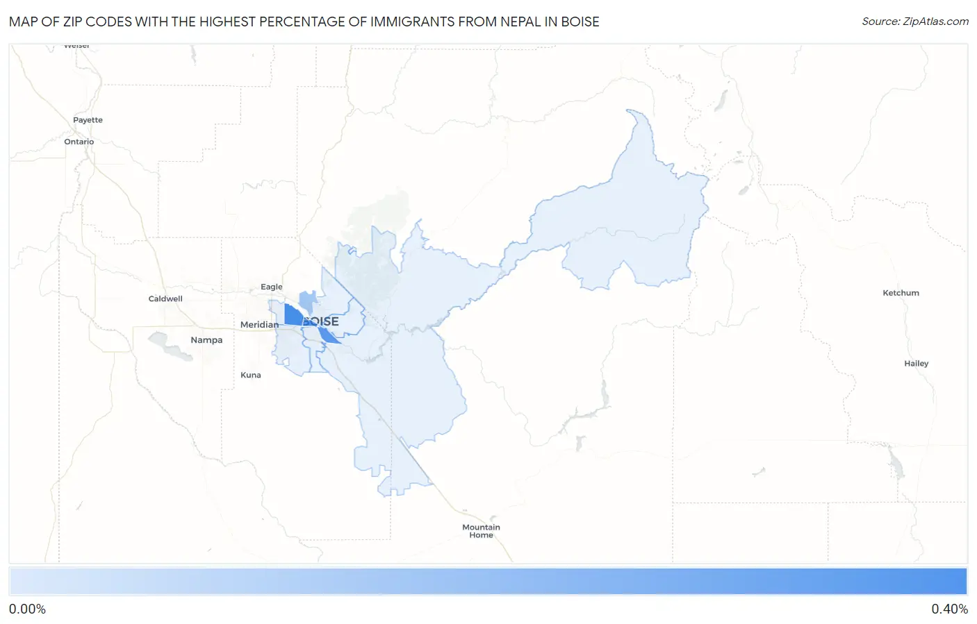 Zip Codes with the Highest Percentage of Immigrants from Nepal in Boise Map