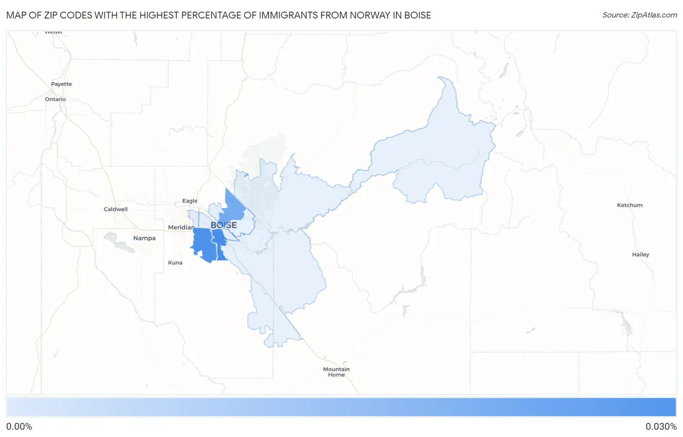 Zip Codes with the Highest Percentage of Immigrants from Norway in Boise Map